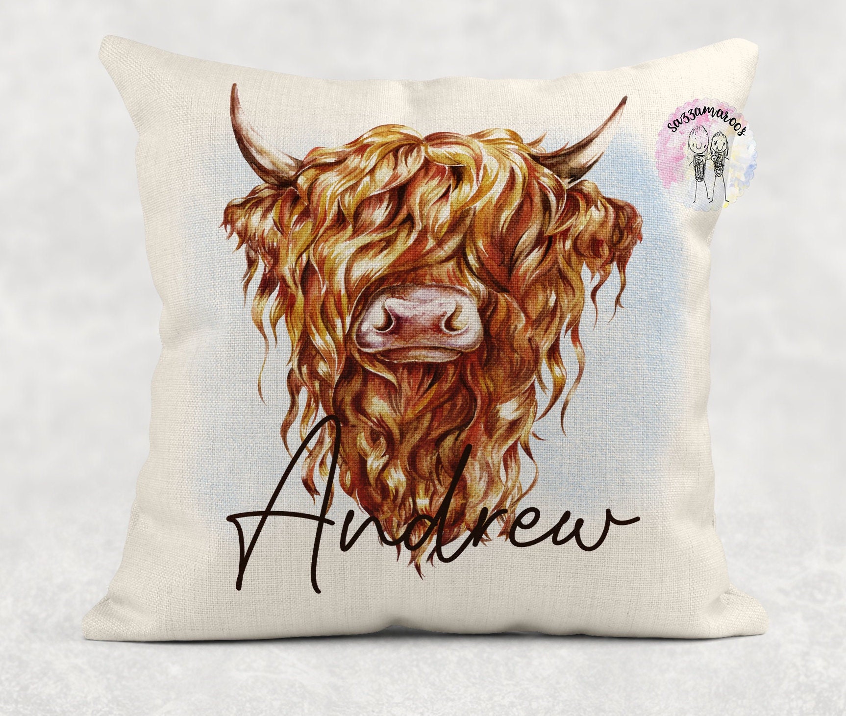 Highland Cow Fabric Linen Look With Matching Cushion Panel 