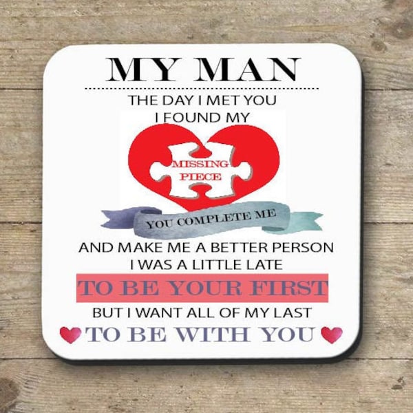 My Man Coaster| Gift for husband, boyfriend, partner, fiance | Sentimental gift | Christmas present |Stocking Filler for him | Funny husband