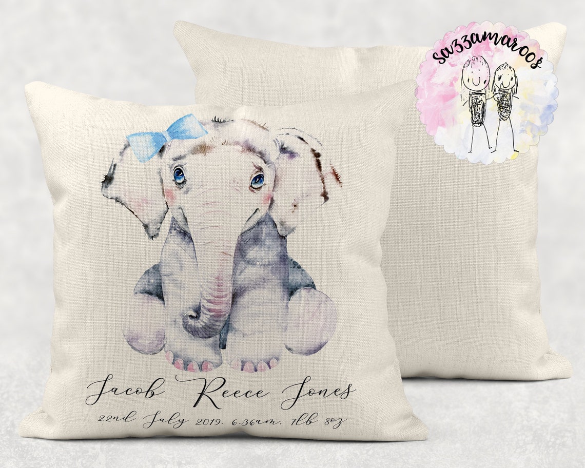 Personalised Baby Cushion Baby Elephant Cushion Birth Etsy UK