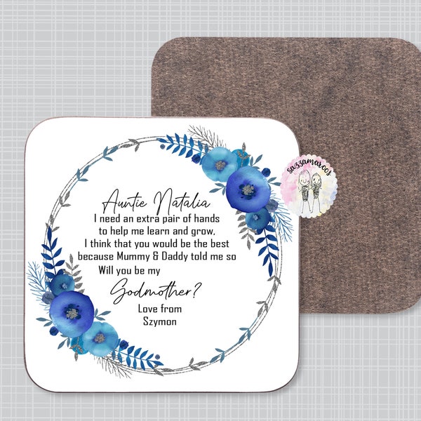 GODMOTHER COASTER | Gift for Godmother | Will you be my Godmother? | Godfather Gift | Godparents proposal poem | Gift for her | Godfather