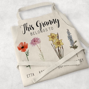 This Grandma Granny Nanny Nana Nan Gran Mummy Mum Belongs To Apron | Birthday Christmas gift for Mummy Mum | Nan Apron | Birth Month Flowers