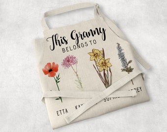 This Grandma Granny Nanny Nana Nan Gran Mummy Mum Belongs To Apron | Birthday Christmas gift for Mummy Mum | Nan Apron | Birth Month Flowers