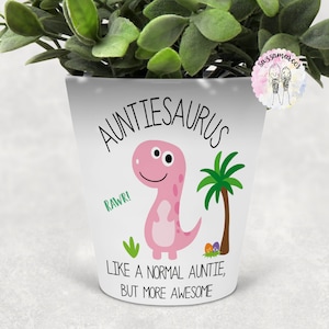 AUNTIE GIFT | Auntie Plant Pot| Auntiesaurus| Auntie Dinosaur Plant Pot| Birthday Christmas Gift for Aunt| Bad Influence Mug | Funny Aunt