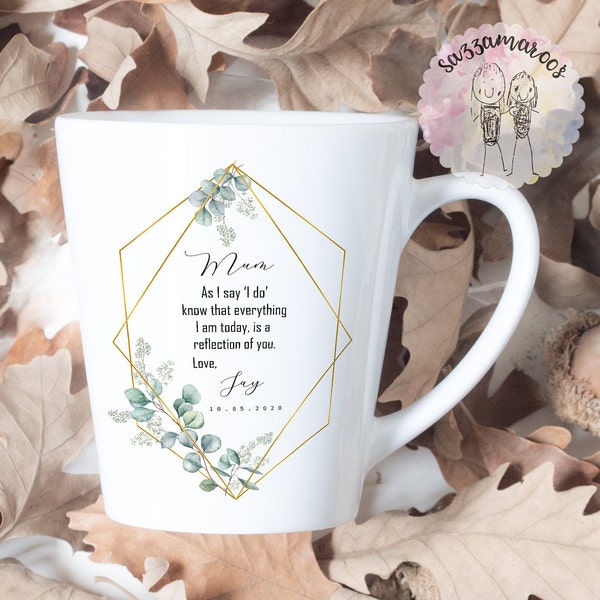 Personalised Mother of the Bride Latte Mug | Eucalyptus | Wedding gift for mum from daughter |Mother of the Bride Mug | Beautiful wedding