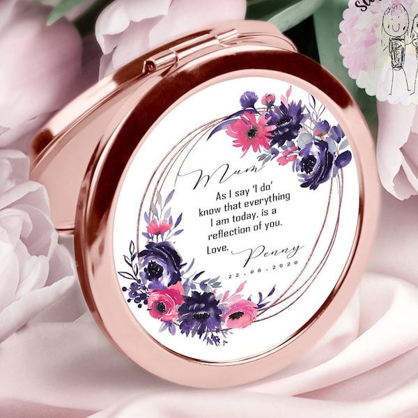 Mother of the Bride Gift | Compact Mirror | Purple floral wedding gift | From your daughter | Gift for Mum | Sentimental Mum Gift | Wedding