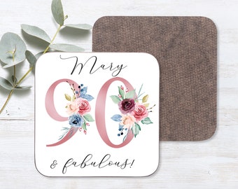 90th Birthday Coaster | 90 and Fabulous | Happy 90th Birthday | 90s | 90 | 90th Birthday Gift | born in 1934 Gift | Custom gift for 90th