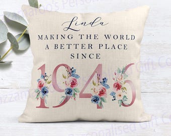 80th Birthday Gift | Making the world a better place since 1946 | Happy 80th Birthday | 80s | 80 | 80th Birthday Cushion |80th Pillow FLORAL