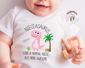 NICHT GIFT | Baby Nichtje Vest | Nieceasaurus | Nicht Dinosaur Vest | Verjaardag kerstcadeau voor nichtje | Nicht Dinosaurus Gift| Nicht Bib Dino
