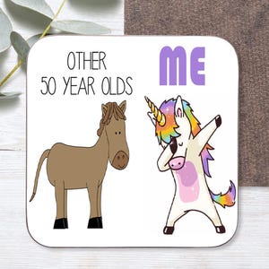 SOUS-VERRES 50e anniversaire | Autres personnes de 50 ans, moi | Chevaux et licorne | Joyeux 50e anniversaire Licorne | 50e | Cadeau amusant pour son 50e anniversaire