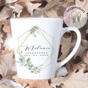 CADEAU DE MARRAINE | Marraine Tasse Latte | Cadeau pour marraine | Géométrique or rose| Serais-tu ma marraine | Cadeau du parrain | Parrain et marraine merci