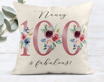 100th Birthday Gift | 100 and Fabulous Gift | Happy 100th Birthday | 100 | 100th Birthday Cushion | 100th Pillow gift | Birthday Pillow Gift