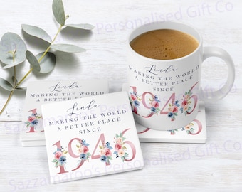 80th Birthday Mug | Making the world a better place since 1946 | Happy 80th Birthday | Gift for Grandma | 80th Birthday | 1946 | FLORAL Gift