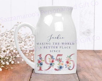 Pot de fleur pour 70e anniversaire | Un monde meilleur depuis 1956 | Joyeux 70e anniversaire | Années 70| 70 | 70e | Cadeau pour 70e anniversaire, 1956 FLORAL