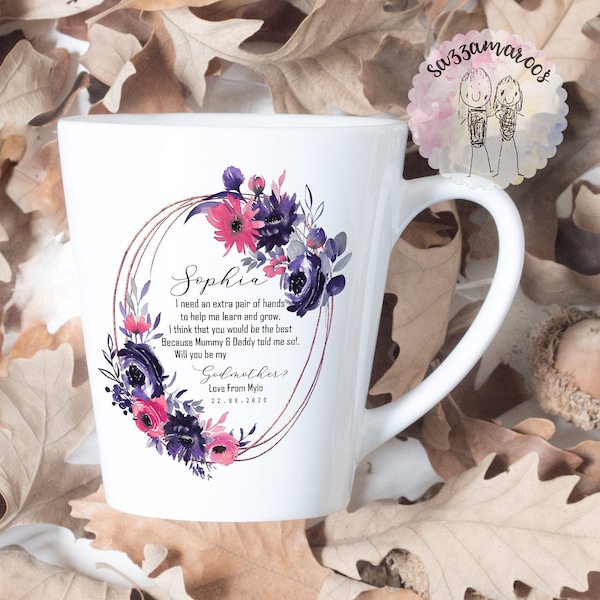 GODMOTHER Latte GIFT | Godmother Poem| Gift for Godmother | Purple Wreath | Will you be my Godmother? | Godfather Gift | Godparents proposal