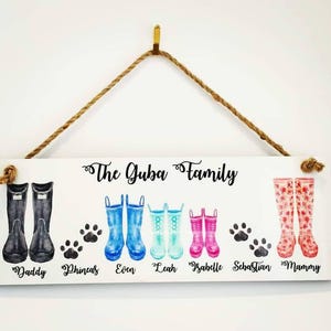 Family Welly Hanging Sign | Personalised Family Portrait | Custom Welly Print | Birthday, Christmas Gift for Mum Grandma Nanna Nanny | Home