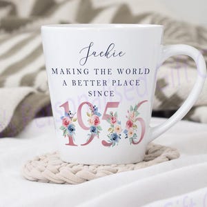 60th Birthday Latte Mug | Making the world a better place since 1966 | Happy 60th Birthday |60s|60| 60th | 60th Birthday Gift, 1966 FLORAL A image 5