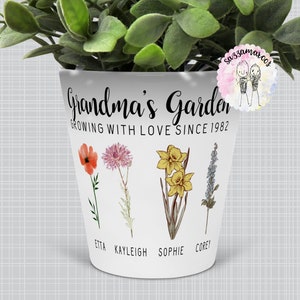 Grandma&#39;s Garden Plant Pot | Birthday Christmas gift for Grandma Granny Nanny Nana Nan Gran Mummy Mum | Birth Month Flower Plant Pot Gran