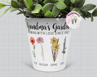 Grandma's Garden Plant Pot | Birthday Christmas gift for Grandma Granny Nanny Nana Nan Gran Mummy Mum | Birth Month Flower Plant Pot Gran