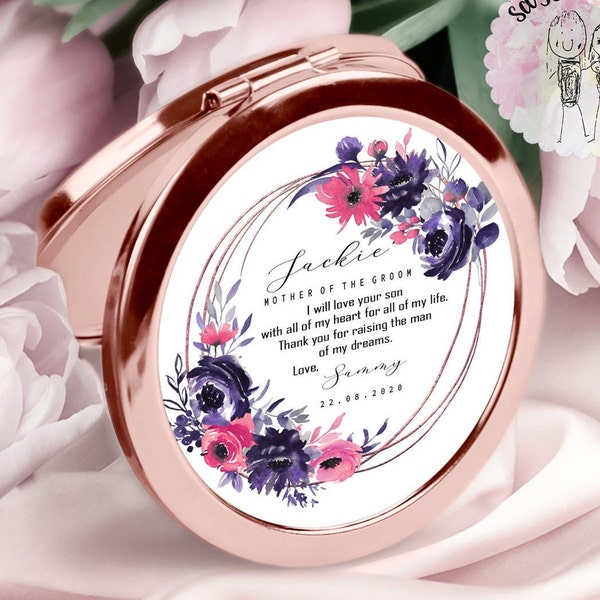 Mother of the Groom Gift | Compact Mirror | Purple floral wedding gift | From your Daughter in law| Gift for Mother in law | Sentimental Mum