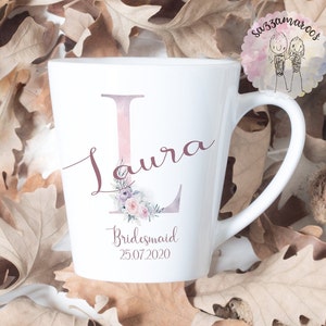 Beautiful Bridal Party Latte Mugs| Rose Gold Bridesmaid Gifts|Bridesmaid Initial Mugs| Bridesmaid Mug| Maid of Honour| Rose Gold Floral Mug