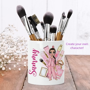 Personalisierter Make Up Pinselhalter | Rosa Make-up Pinsel | Schminktisch Accessoires | Geschenk für Teenager Tochter | Wähle deinen eigenen Charakter