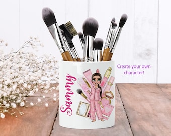 Personalised Make Up Brush Holder | Pink Makeup brushes | Dressing table accessories | Gift to teen daughter | Choose your own character