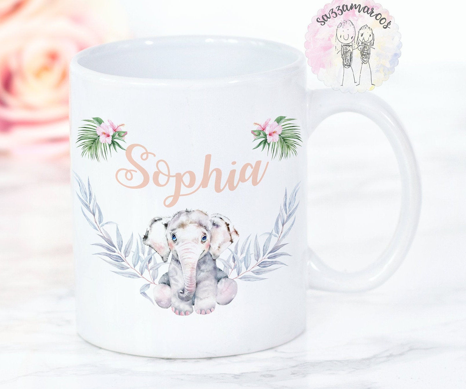 Personalised ELEPHANT Mug Cute Elephant Cup Watercolour Etsy