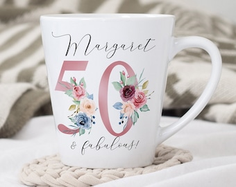 Tasse à café au lait pour le cinquantième anniversaire | 50 ans et fabuleux | Joyeux 50e anniversaire | Années 50 | 50 | Cadeau 50e anniversaire | né en 1974 Cadeau | Mug personnalisé pour 50e