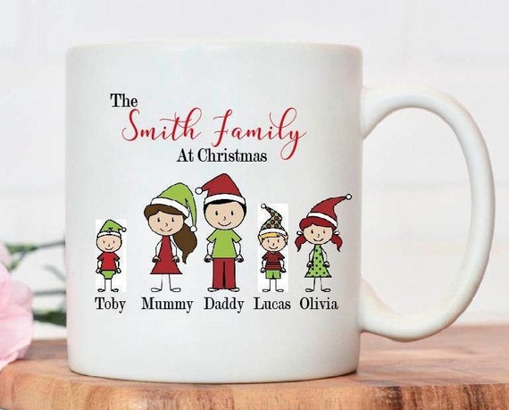 Taza Feliz Navidad con nombre de la familia. Regalo Original y útil.