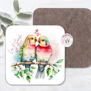 Cute Lovebirds Coaster | Boyfriend Girlfriend Husband Wife Lovebirds Gift | Colourful Parrot | Valentine's Day Birthday Christmas Couples