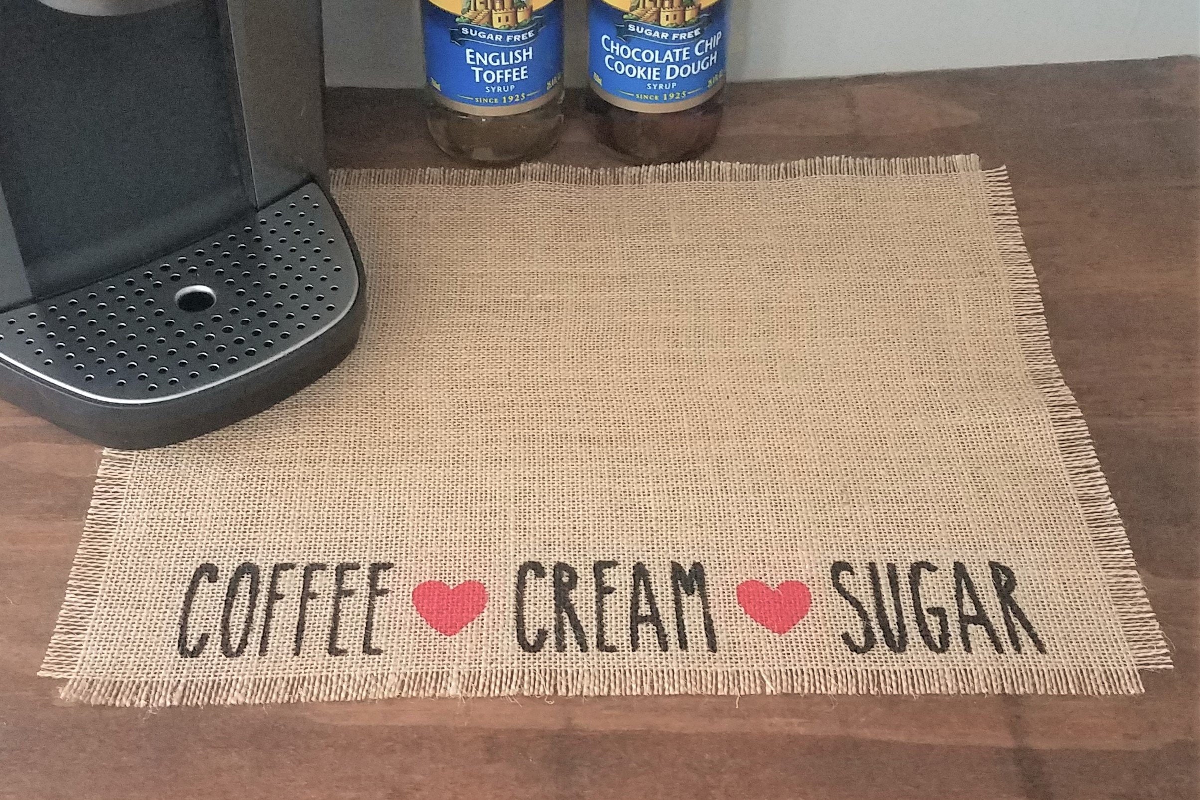 Burlap Coffee Mat Rustic Coffee Bar Decor Coffee Station Etsy