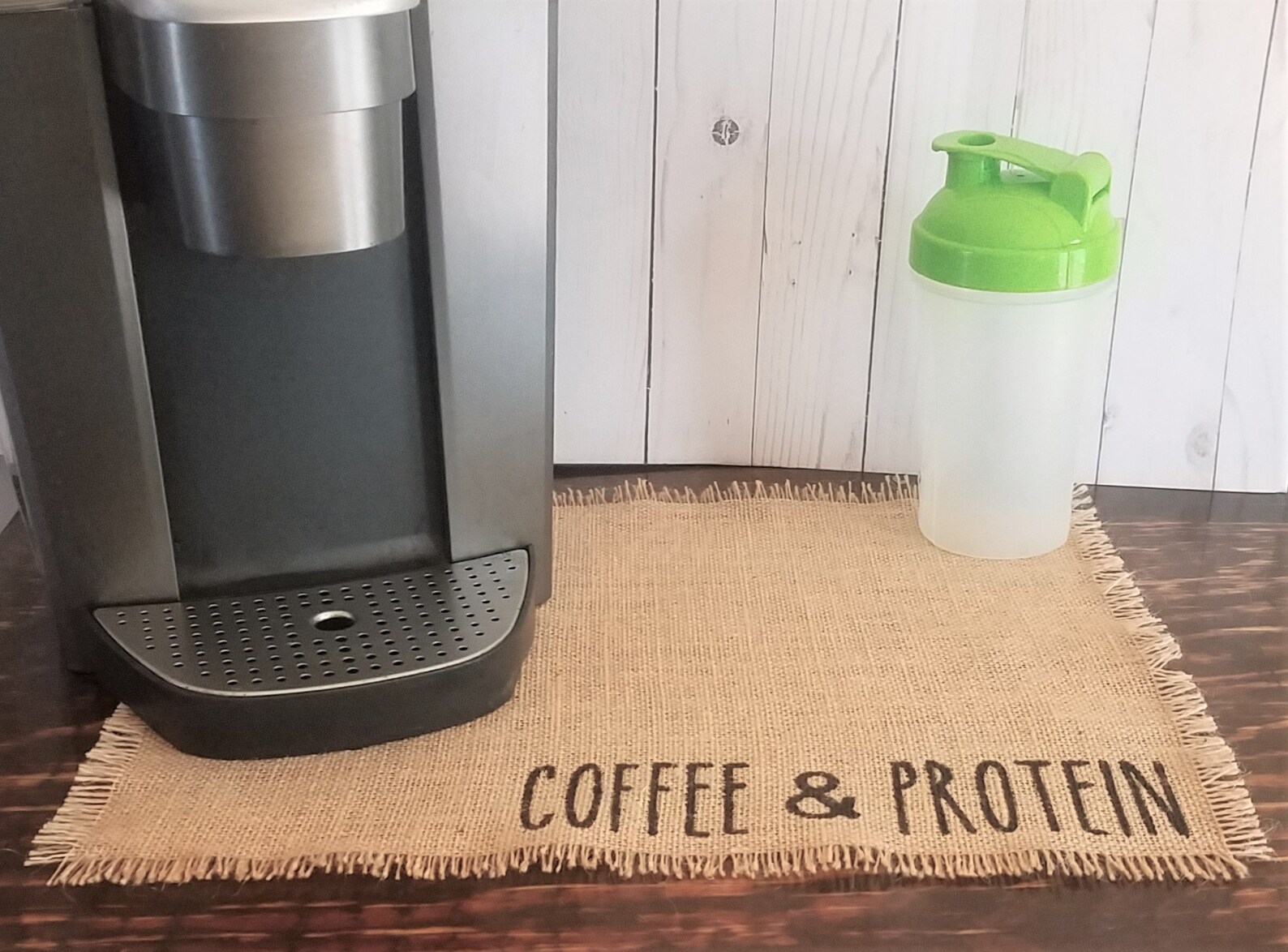 Burlap Coffee & Protein Coffee Bar Mat Rustic Farmhouse Etsy