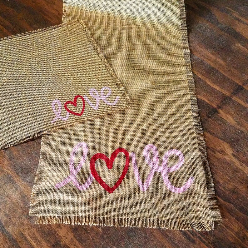 Burlap Valentines Day Table Runner and Placemats Set Rustic Etsy