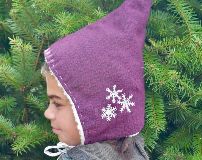 Pixie hat, Snowflake Pixie Hat, Embroidered Pixie Hat