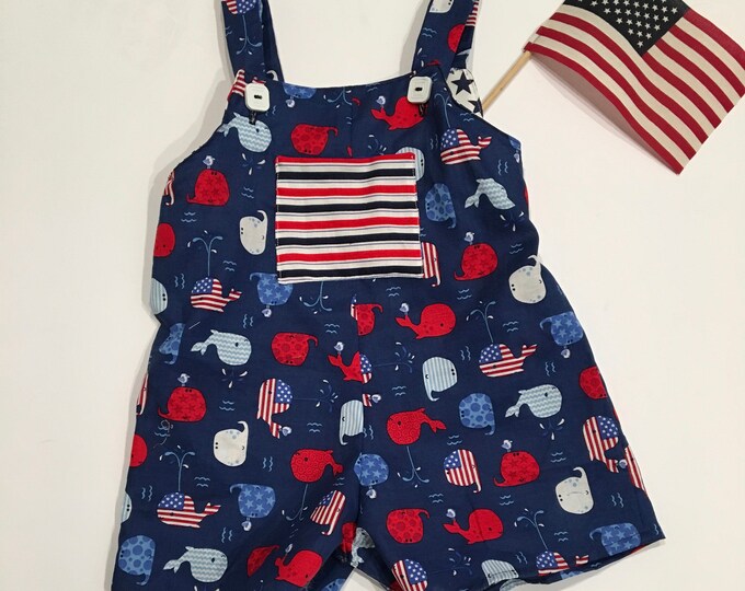 Boys Romper, Shorts, Boys, Toddler, Independence Day, 4th of July,Red white and blue, overall shorts