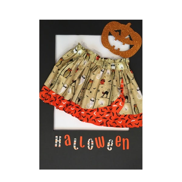 Who's Batty? Girls Halloween Skirt, Twirl, Halloween, Bats, Pumpkins, Owls, Spiders