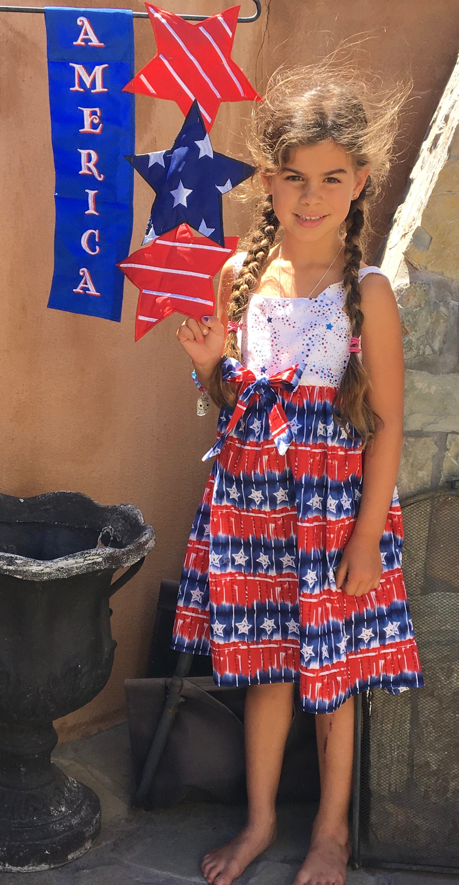 red and blue gown