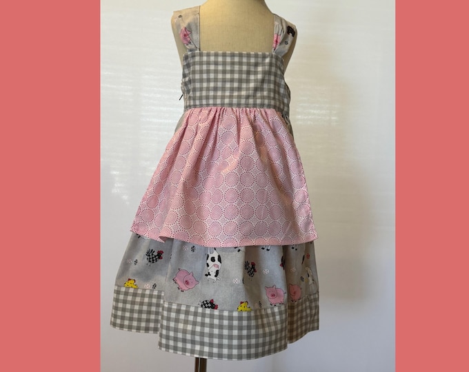 Dress, At the Farm, Barnyard, Animals, County Fair, summer, Apron Dress, Animal print, Spring