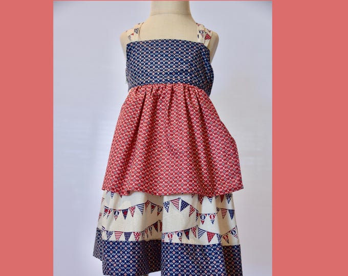 Patriotic  Dress, 4th of July, Independence Day, Cowgirl, Girls, Country, Red White and Blue
