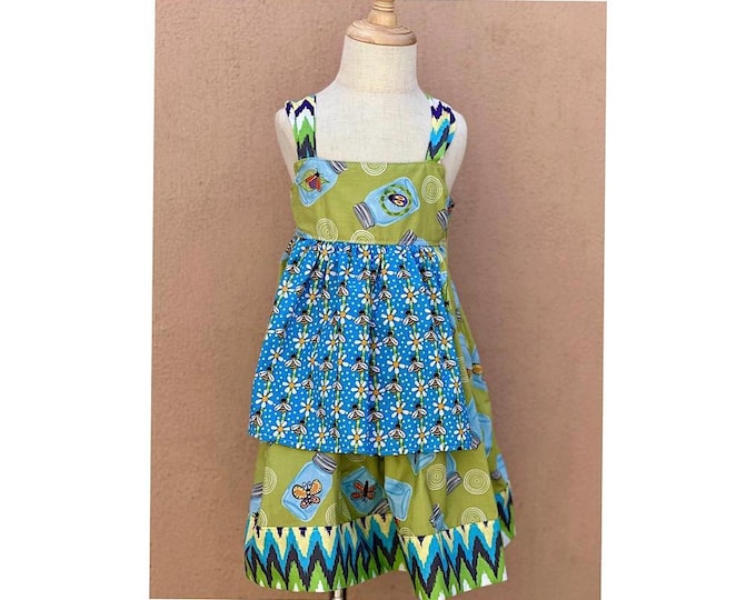 Colorful Bug Dress,  Bumblebee Dress, Apron Dress, Summer Dress, Fun Dress