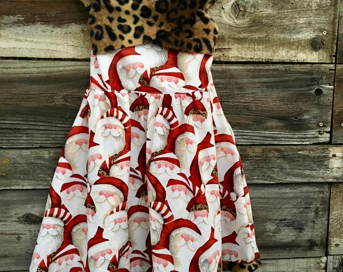 Christmas Cheetah Santa Girls Holiday Dress