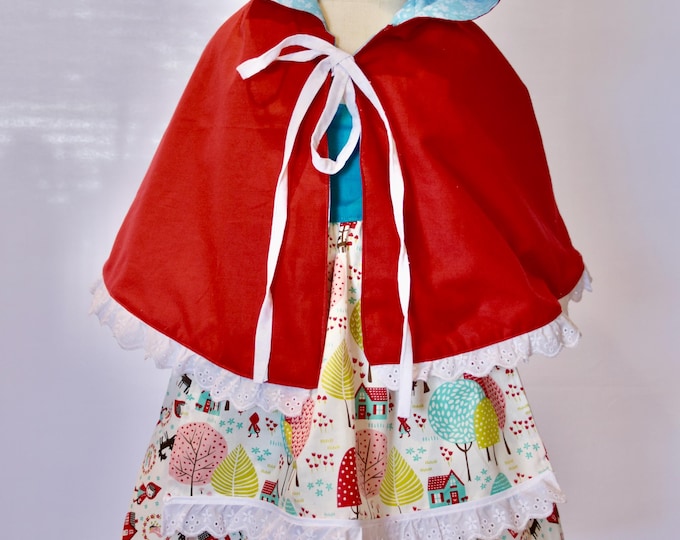 Little Red (Blue) Riding Hood  dress with cape. Storybook dress, whimsical dress, summer dress, Apron Dress,  Little Blue Riding Hood dress.