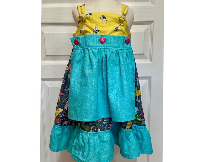 Barnyard children dress, summer, Apron, Animal print, Spring