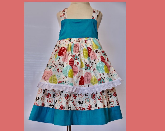 Little Red (Blue) Riding Hood  dress, Storybook dress, whimsical dress, summer dress, Apron Dress,  Little Blue Riding Hood dress