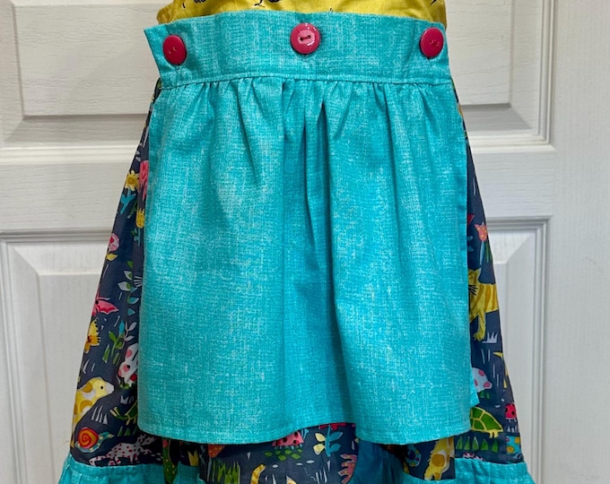 Barnyard children dress, summer dress, Apron Dress, Animal print Dress