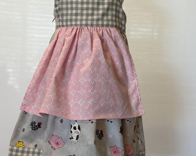 Dress, At the Farm, Barnyard, Animals, County Fair, summer, Apron Dress, Animal print, Spring