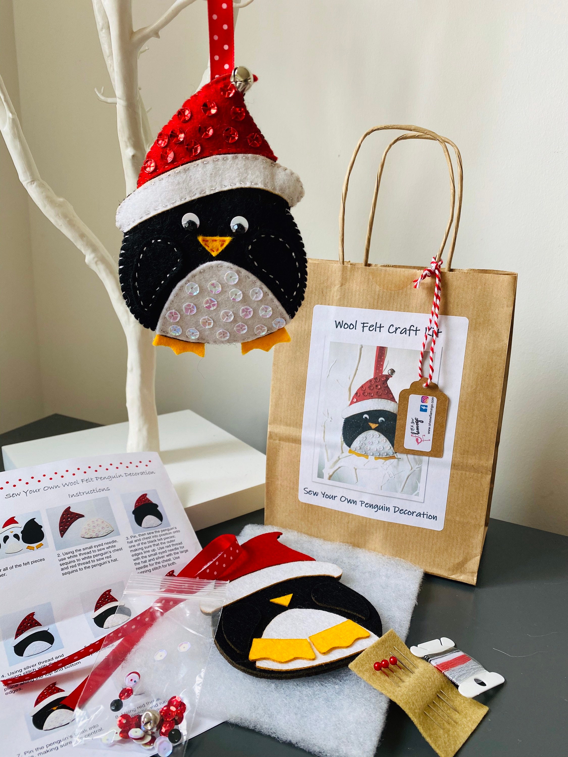 Christmas Craft Kit Sew Your Own 100% Wool Felt Penguin  Etsy