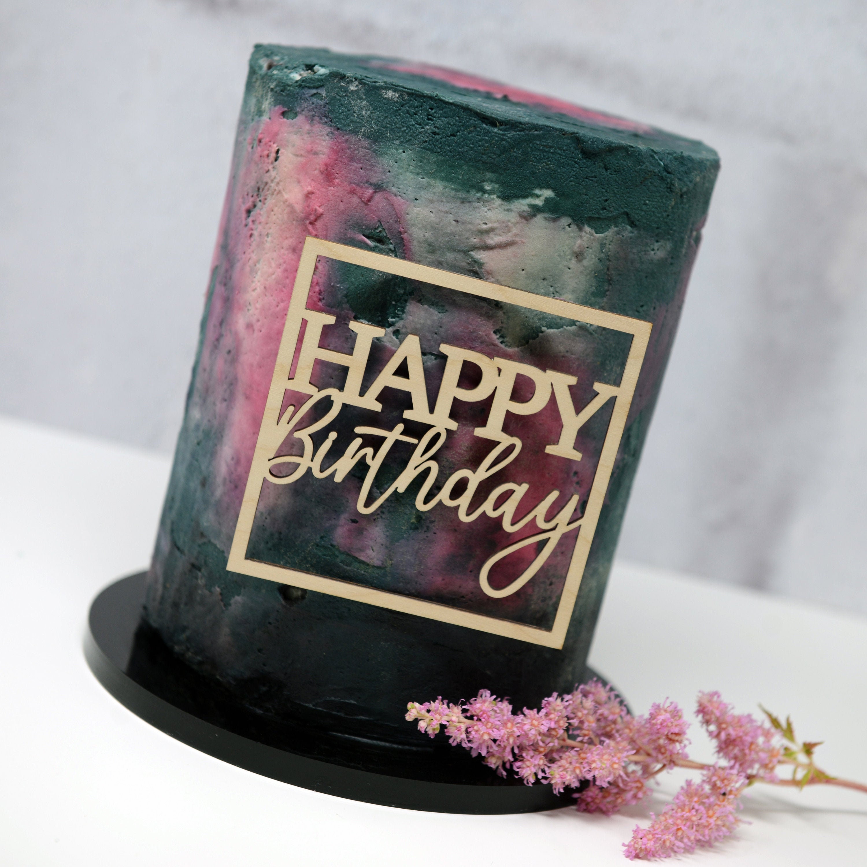 Square Happy Birthday Cake Topper Wooden Cake Topper Happy Etsy UK