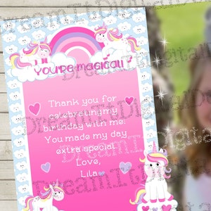 You're Magical Thank You Card- Dulces Unicornios, arco iris, corazones, nubes felices, Invitación a juego disponible, PERSONALIZADA, FOTO, IMPRIMIBLE