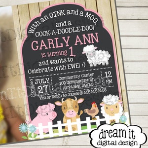 Farm Animals with Tractor Birthday Invitation